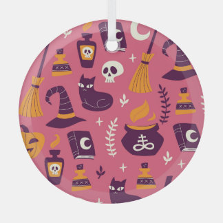 Hand-drawn Halloween, spooky seamless pattern. Glass Tree Decoration