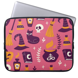 Hand-drawn Halloween, spooky seamless pattern. Laptop Sleeve
