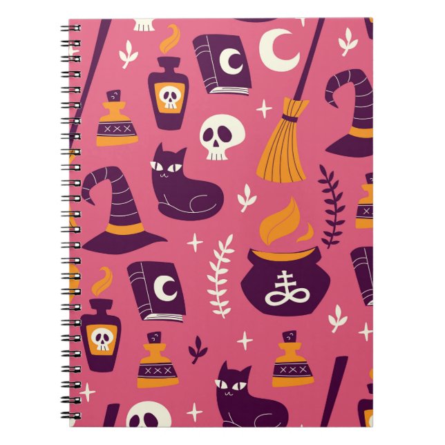 Hand-drawn Halloween, spooky seamless pattern. Notebook (Front)
