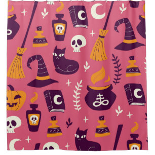 Hand-drawn Halloween, spooky seamless pattern. Shower Curtain