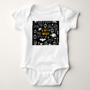 Hand-drawn Halloween symbols, vintage collection. Baby Bodysuit