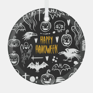 Hand-drawn Halloween symbols, vintage collection. Glass Tree Decoration