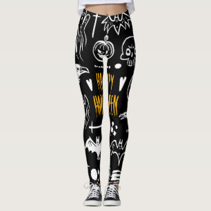 Hand-drawn Halloween symbols, vintage collection. Leggings