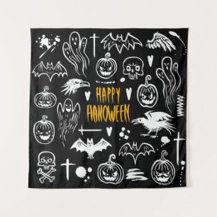 Hand-drawn Halloween symbols, vintage collection. Tapestry