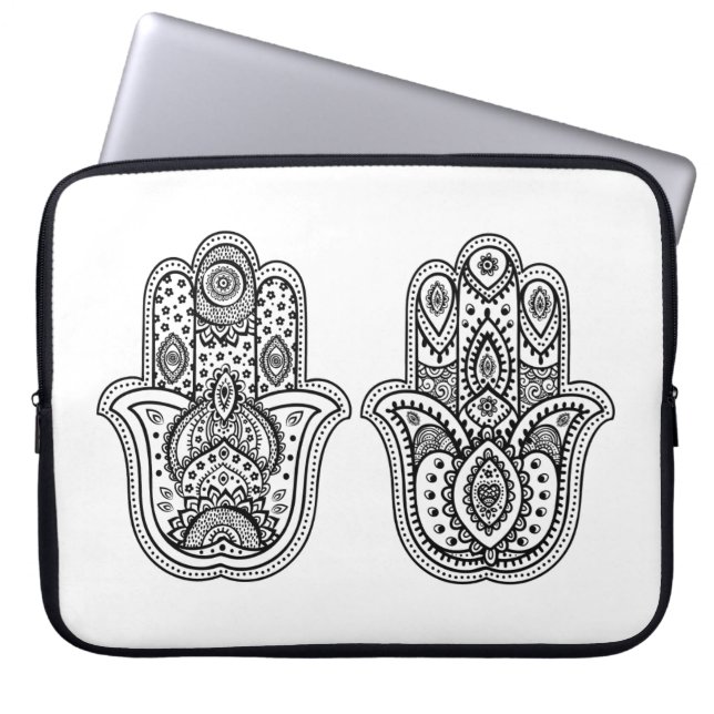 Hand Drawn Hamsa With Ornaments Laptop Sleeve (Front)