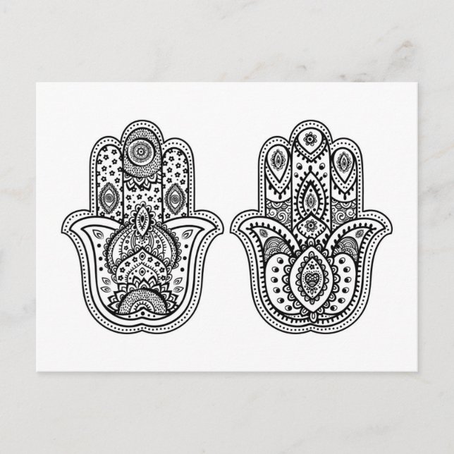 Hand Drawn Hamsa With Ornaments Postcard (Front)
