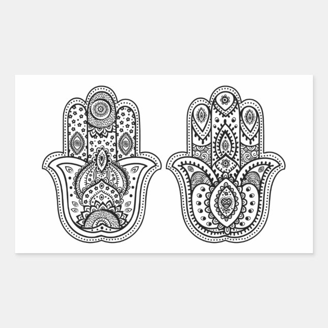 Hand Drawn Hamsa With Ornaments Rectangular Sticker (Front)