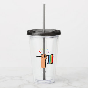 Hand Drawn Hand Waving a Rainbow Flag Acrylic Tumbler