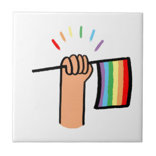 Hand Drawn Hand Waving a Rainbow Flag Ceramic Tile