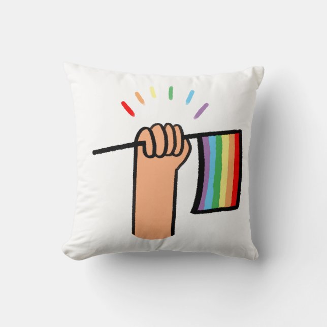 Hand Drawn Hand Waving a Rainbow Flag Cushion (Front)
