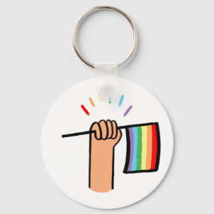 Hand Drawn Hand Waving a Rainbow Flag Key Ring