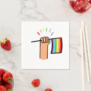 Hand Drawn Hand Waving a Rainbow Flag Napkin
