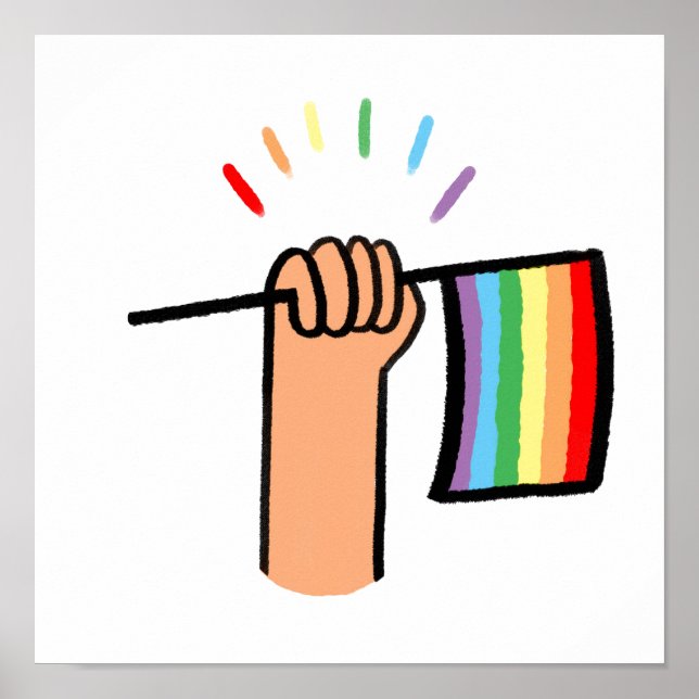 Hand Drawn Hand Waving a Rainbow Flag Poster (Front)