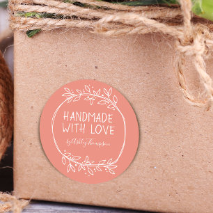 Hand Drawn Handmade With Love Personalised Classic Round Sticker
