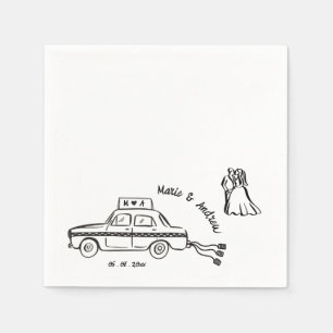 Hand Drawn Handwriting Vintage Taxi Wedding Napkin