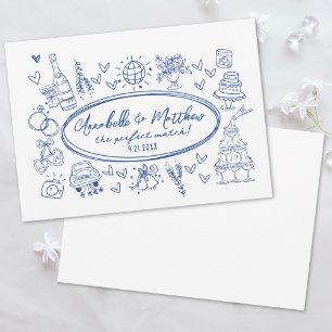Hand Drawn Handwritten Blue Whimsical Wedding Invitation