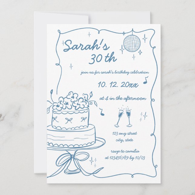 Hand Drawn Handwritten Scribble Birthday Invitation (Front)