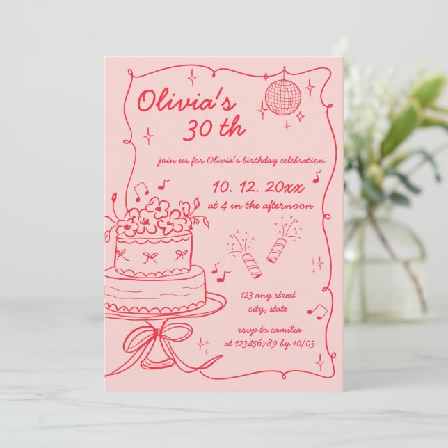 Hand Drawn Handwritten Scribble Birthday  Invitation (Standing Front)