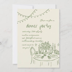 Hand drawn & Handwritten whimsical Dinner wedding Invitation