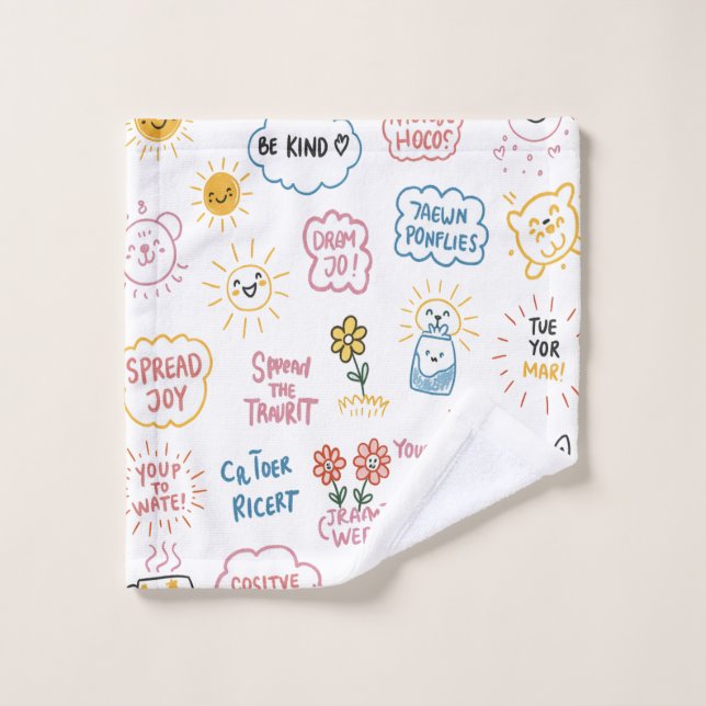 Hand-Drawn Happiness: Positive Message Doodle Art Wash Cloth (Wash Cloth)