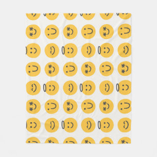 Hand Drawn Happy Emoji Pattern Fleece Blanket