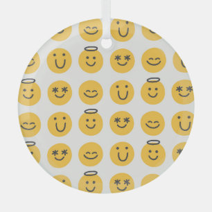 Hand Drawn Happy Emoji Pattern Glass Tree Decoration