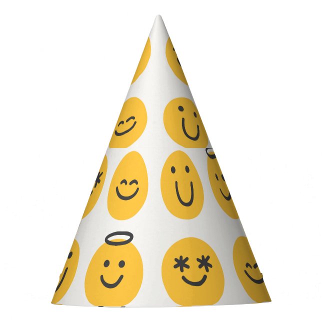 Hand Drawn Happy Emoji Pattern Party Hat (Front)