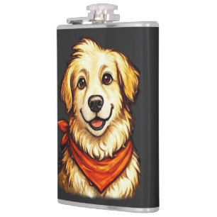 Hand-Drawn Happy Golden Dog Sweatshirt Hip Flask