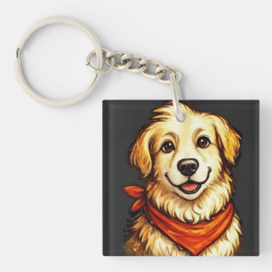 Hand-Drawn Happy Golden Dog Sweatshirt Key Ring