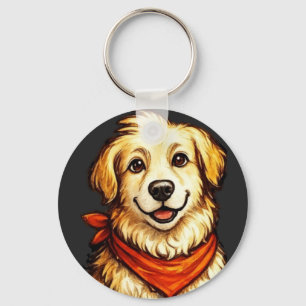 Hand-Drawn Happy Golden Dog Sweatshirt Key Ring