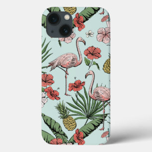 Hand-Drawn Hawaiian Flamingo Pattern iPhone 13 Case