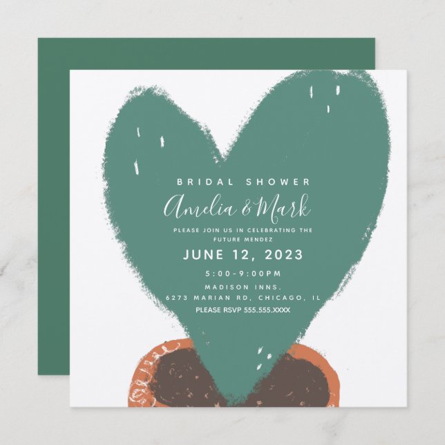 Hand Drawn Heart Cactus Potted Plant Bridal Shower Invitation (Front/Back)