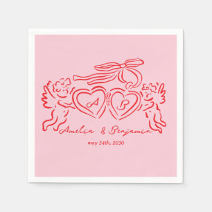 hand drawn heart couple whimsical wedding napkin