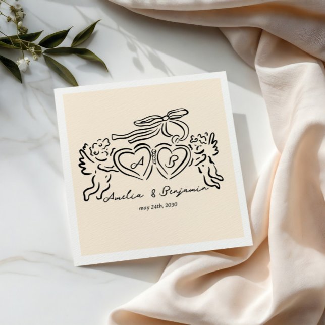 hand drawn heart couple whimsical wedding napkin (Creator Uploaded)