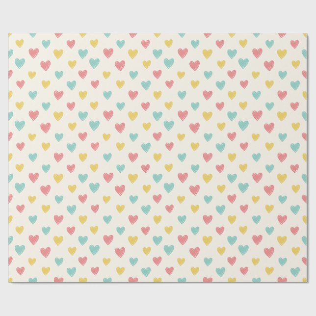 Hand Drawn Heart Doodle Pattern Wrapping Paper (Flat)