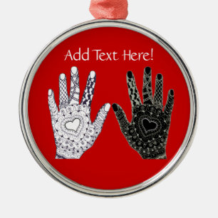 Hand Drawn Heart Doodled Hands Metal Ornament