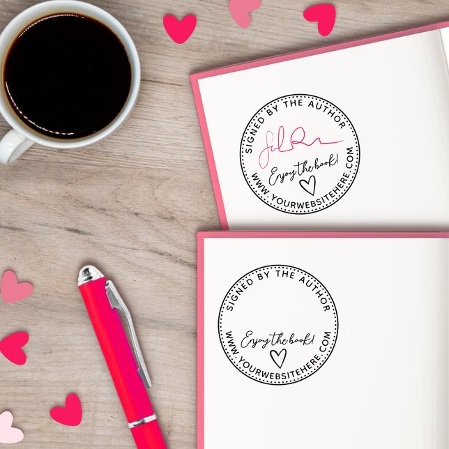 Hand-Drawn Heart Enjoy Book Signed By Author Rubber Stamp (Creator Uploaded)