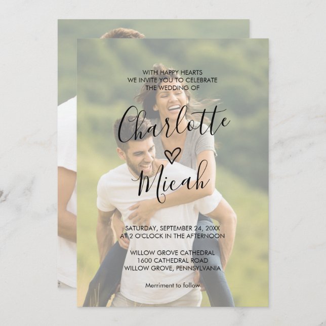 Hand Drawn Heart | Faded Photo The Wedding Of Invitation (Front/Back)