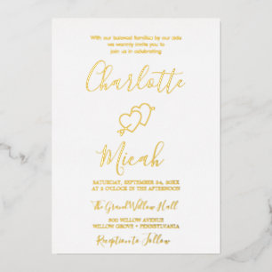 Hand-Drawn Heart Gold Foil Wedding Invitation