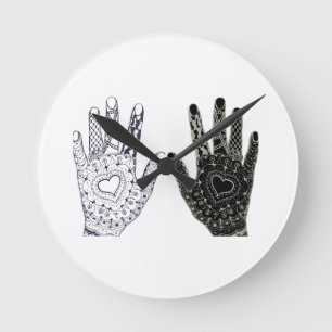Hand Drawn Heart Hands Round Clock
