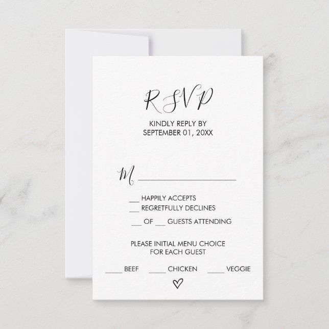 Hand Drawn Heart Menu Choice RSVP Card (Front)