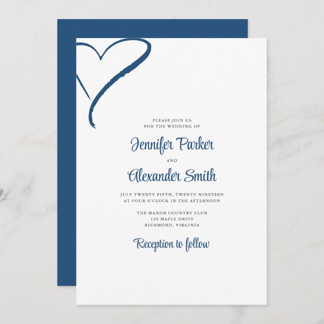 Hand Drawn Heart Minimal Wedding Invitation (Front/Back)
