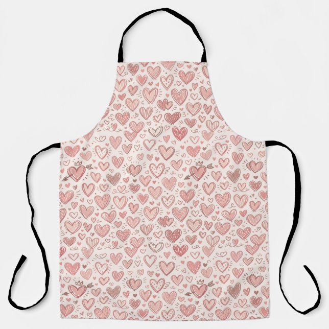 Hand-Drawn Heart Pattern Apron (Front)