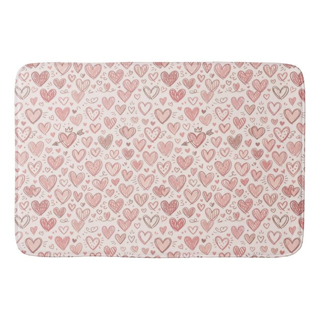 Hand-Drawn Heart Pattern Bath Mat (Front)