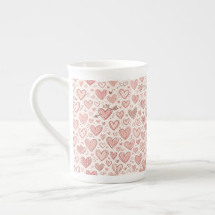 Hand-Drawn Heart Pattern Bone China Mug