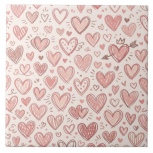Hand-Drawn Heart Pattern Ceramic Tile