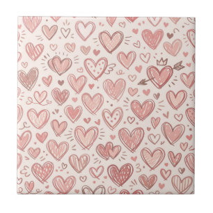 Hand-Drawn Heart Pattern Ceramic Tile