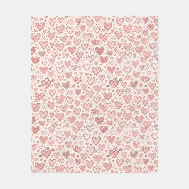 Hand-Drawn Heart Pattern Fleece Blanket (Front)