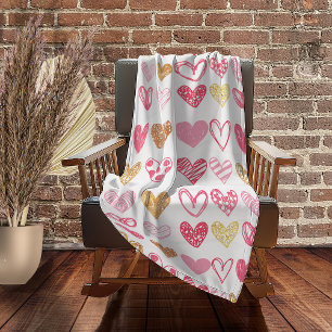 Hand Drawn Heart Pattern ID470 Fleece Blanket