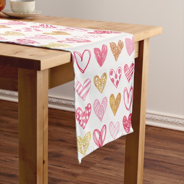 Hand Drawn Heart Pattern ID470 Short Table Runner (In Situ)